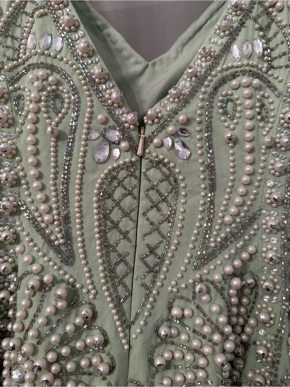 Asos Luxe Embellished Sweetheart Caged Mini Dress in Sage - Picture 8 of 12